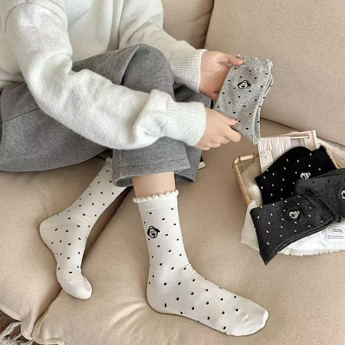 Wholesale Cartoon cute little dog polka dot midsole socks midsole versatile