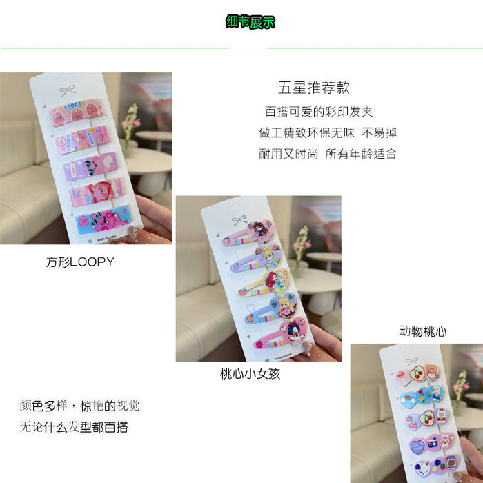 Wholesale 5 PCS Cute cartoon pattern plaid hair clip
