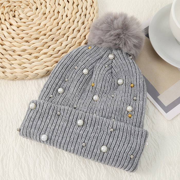 Wholesale Cotton Winter Fur Ball Pearl Rivet Beanie JDC-FH-HXL001