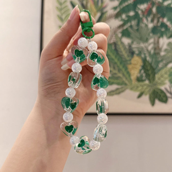 Wholesale Handmade bead bracelet keychain pendant acrylic heart car keychain pendant accessories