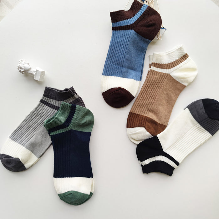 Wholesale Color blocked striped socks, pure cotton low cut boat socks, sports socks