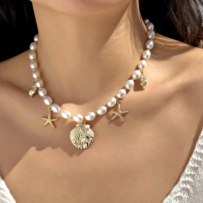 Wholesale Imitation Shell Bow Love Necklace Women's Imitation Pearl Jewelry suit Women