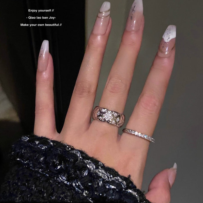 Wholesale Diamond patterned diamond ring with diamond pattern, sparkling diamond opening, stacked silver, simple, high-end, cool