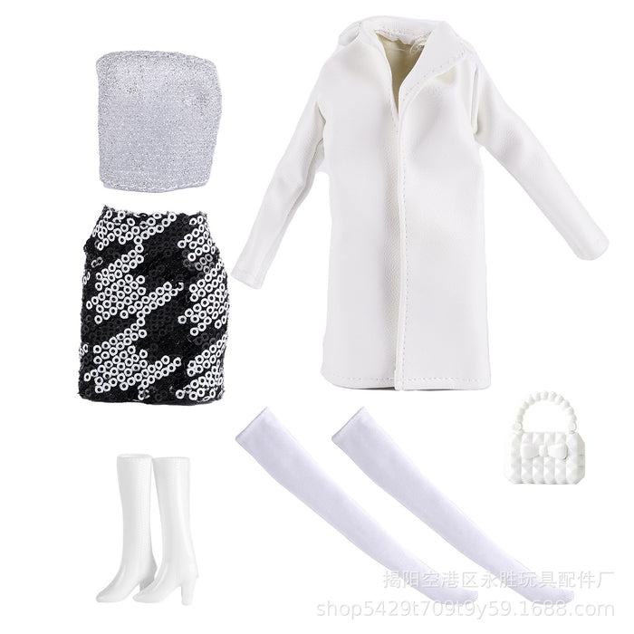 Wholesale Doll  clothes multi-color long leather coat skirt beaded shorts dress