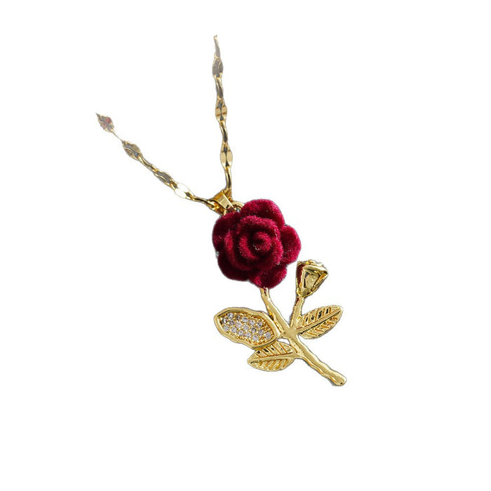 Wholesale Rose pendant necklace  elegant and understated luxury made of copper and zircon