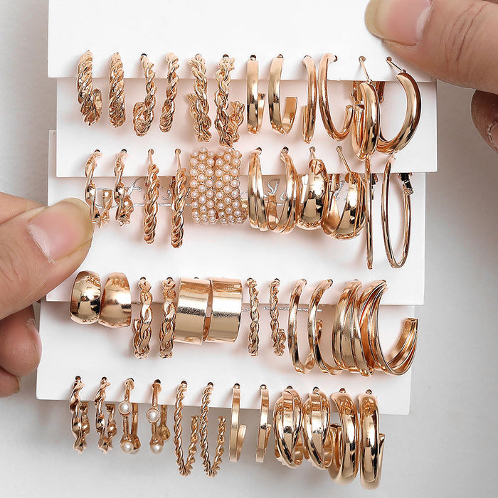 Wholesale Pearl Geometric Twist Alloy Earrings Combo Set 6 Pieces JDC-ES-ChaoK005