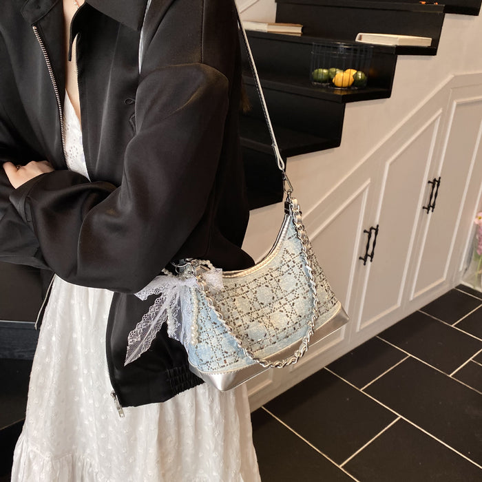 Wholesale New trendy and versatile shoulder bag for women, with a high-end feel and a rhinestone chain texture. Commuter crossbody bag