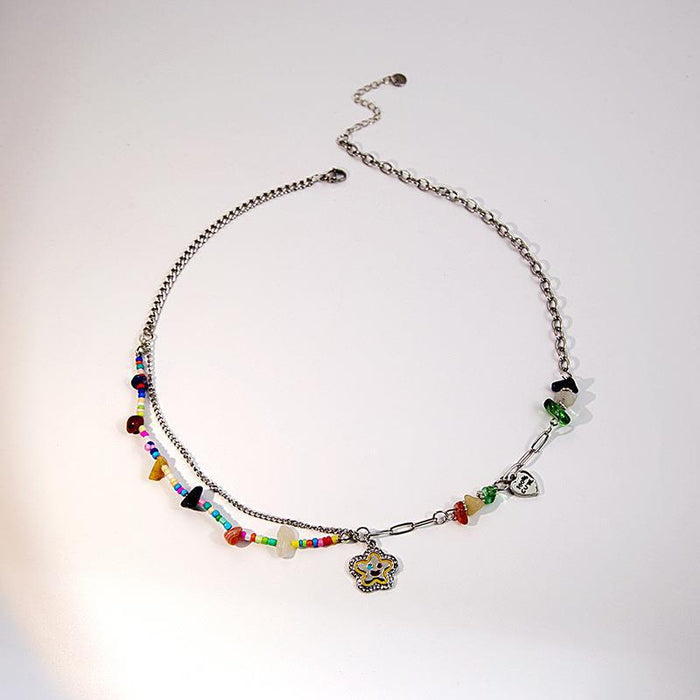 Wholesale Dopamine Colorful Stone Smiley Necklace Colorful Beaded Flower Sweet Cool Style Clavicle Chain Candy Love Pendant Female