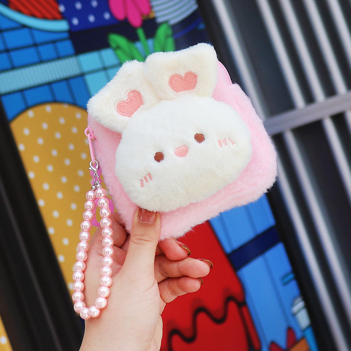 Wholesale Plush Animal Coin Purse With Bead Chain Cute Cartoon Large Capacity Pouch Stylish Everyday Bag For Women