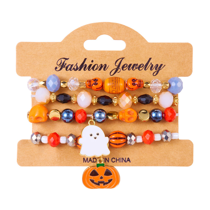 Wholesale All-match mixed color rice bead hand-dressed  pumpkin ghost bat soft ceramic crystal bracelet stacking set