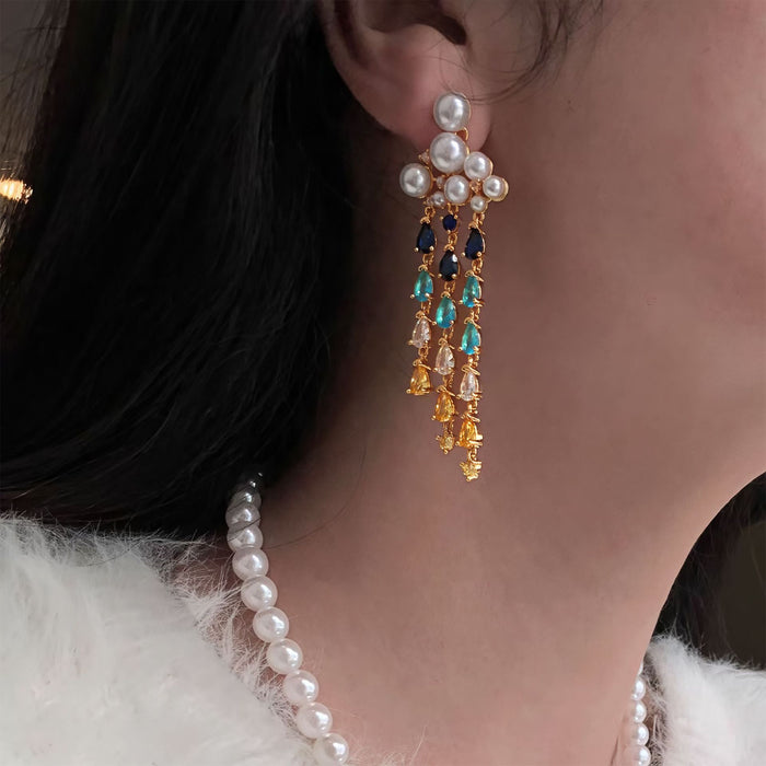 Wholesale New Fashionable Luxury Earrings with Water Drop Zircon tassel Earrings, Pearl Pendant, Water Drop Retro Earrings