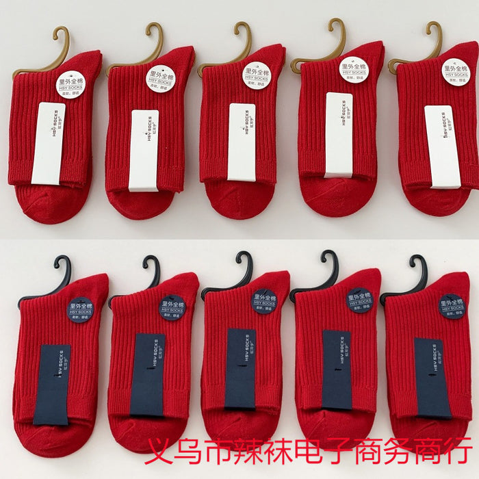 Wholesale Red socks, double needle middle tube cotton socks