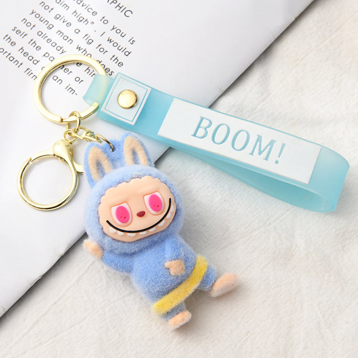 Wholesale Flocking Yoga Little Monster Keychain Small Pendant Cartoon Cute Doll Keychain Small Gift