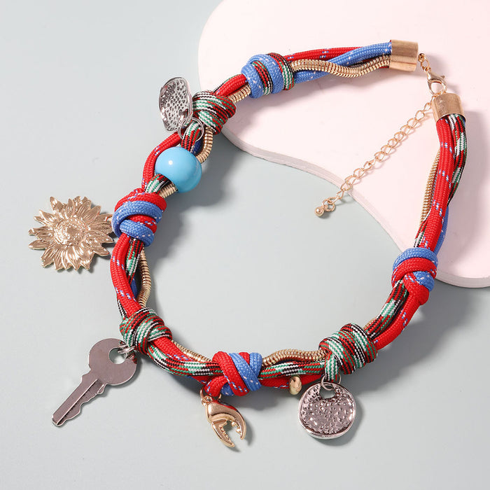 Wholesale multi-accessories alloy pendant hand-woven chain women's necklace