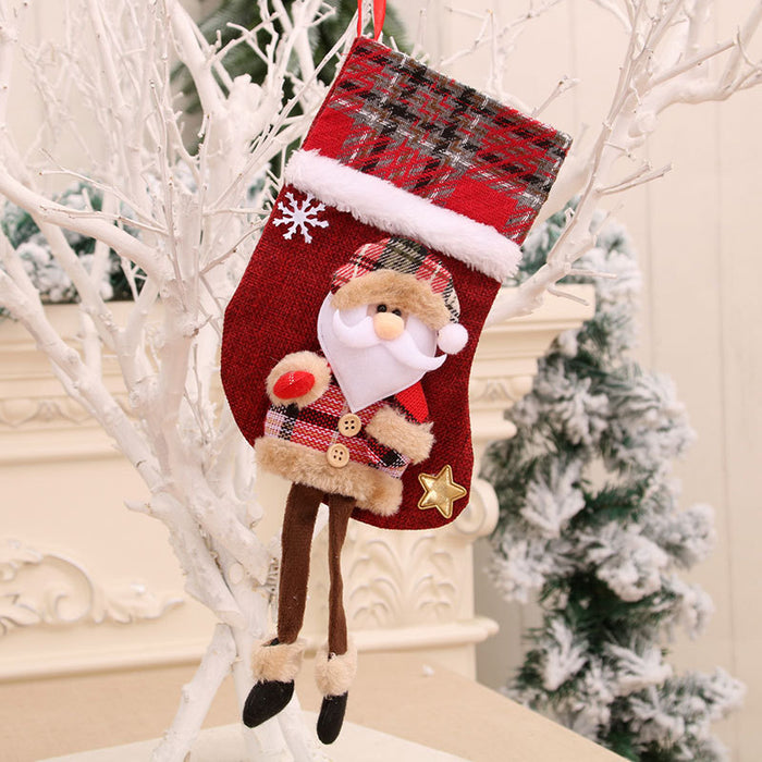 Wholesale Christmas Decorations Christmas Stocking Pendants Dolls Stereo Linen Socks Christmas Gift Bags Long Legs Christmas Socks