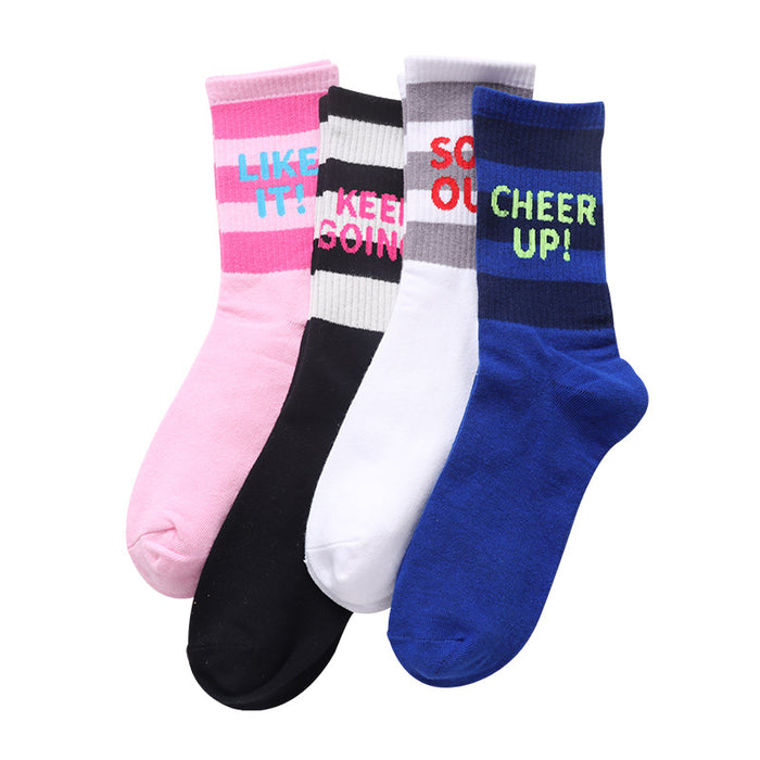 Wholesale Medium striped letter socks Skateboarding long socks Sports socks Neutral