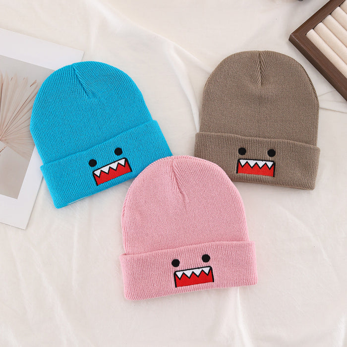 Wholesale Cartoon embroidery funny knitted hat autumn and winter cold hat outdoor warm hat