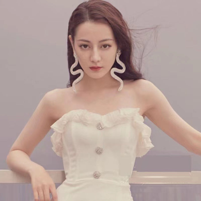 Wholesale Water diamond snake shaped long earrings