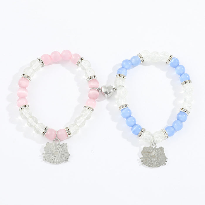 Wholesale fresh hand woven steel color love magnet  cat bracelet student girlfriends beaded gift jewelry