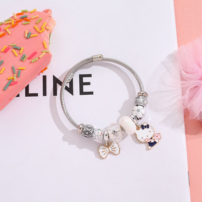 Wholesale Stainless Steel Silver DIY Cartoon Bow Opening Charms Bracelets