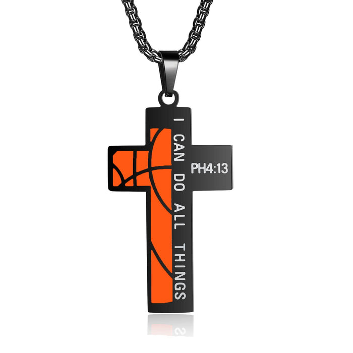 Wholesale Sports Stainless Steel Basketball Football Cross Colorful Drip Oil Pendant Titanium Steel Necklace