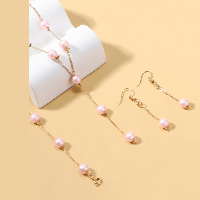 Wholesale Jewelry Fashion Pearl Pendant Alloy Luxury Pearl Earrings Bracelet Earrings Necklace Set