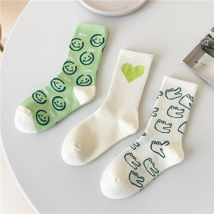 Wholesale New Love Smile Socks Personalized Middle Socks Green Casual Sports Versatile Long Socks