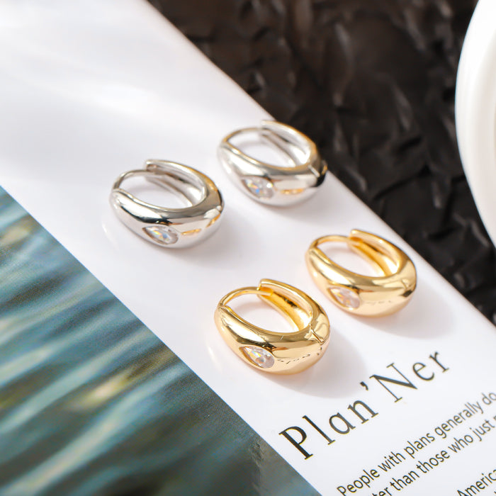 Wholesale Silver Needle Large Aperture Earrings Horse Eye Zirconia Heavy Industry Zirconia Inlaid Women's Arc shaped Earrings Jewelry