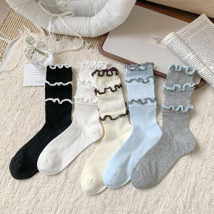 Wholesale Lace lace socks, thin, breathable, cute, mid tube, stacked socks, cotton