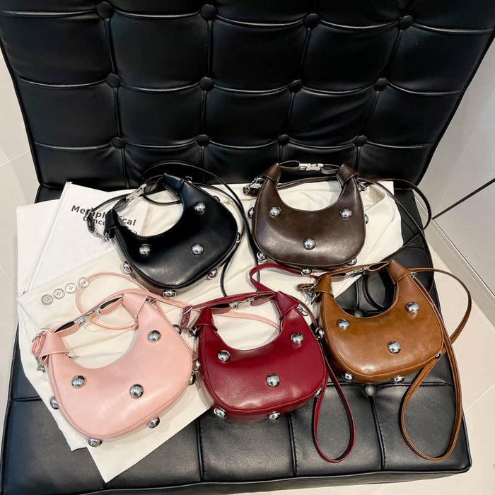 Wholesale Trendy Rivet Crescent Bag Street Fashion Small PU Crossbody