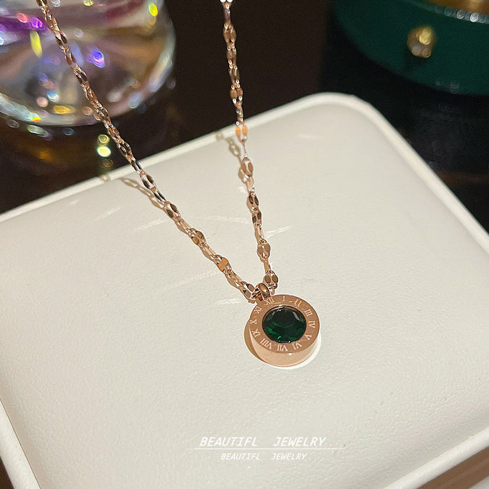 Wholesale Personalized collarbone chain, simple rose gold, Roman letters, zircon pendant, stainless steel necklace for women