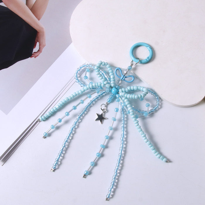 Wholesale Luminous Bead Alloy Bow Beaded Keychain Mobile Phone Chain