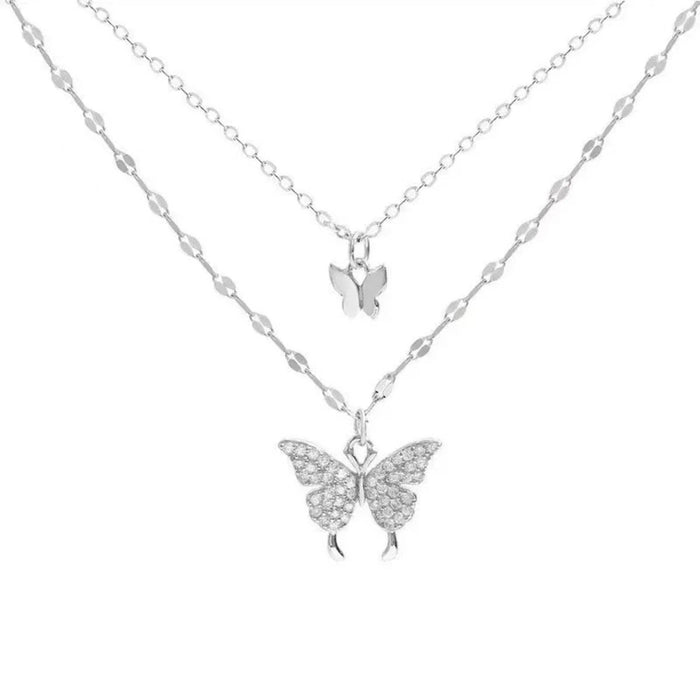 Wholesale Titanium steel necklace, double-layer butterfly pendant, light luxury, niche design, collarbone chain, versatile accessory