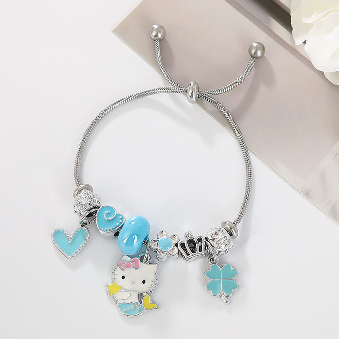 Wholesale Cartoon beaded heart and lucky four-leaf clover adjustable bracelet
