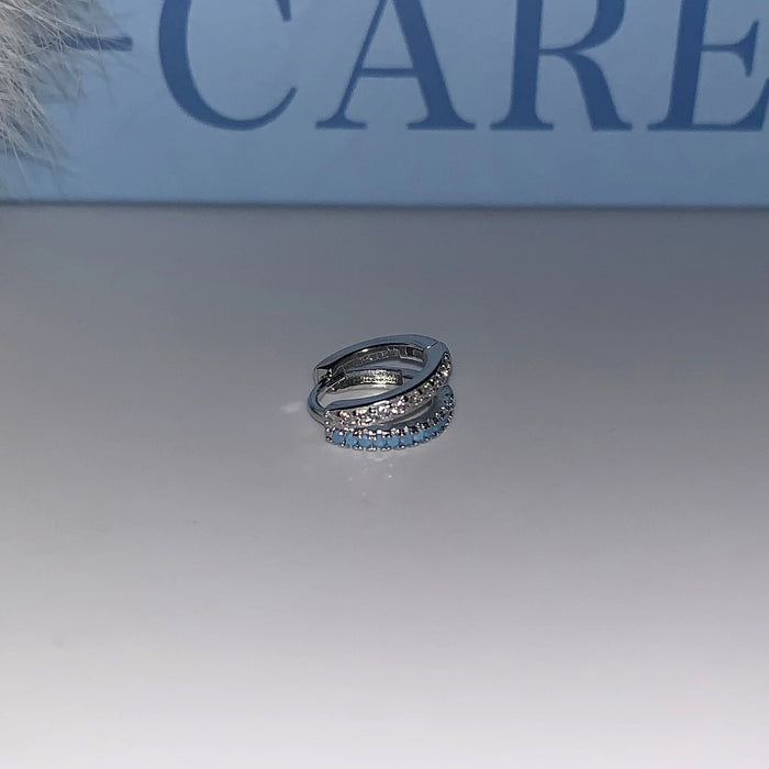 Wholesale  Blue Cross Snowflake Drop Ear Bone Nail Titanium Steel U-shaped Cross Ear Ring Stacked with Double Blue Earrings for Women