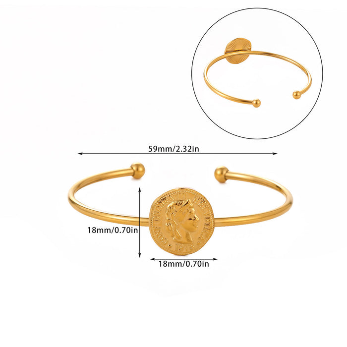 Wholesale Portrait coin 18K gold bracelet stainless steel jewelry small figure round pendant tag
