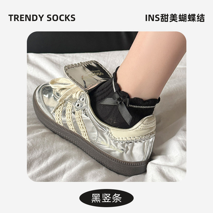 Wholesale Socks with lace bow, short tube socks, thin, breathable, sweat absorbing