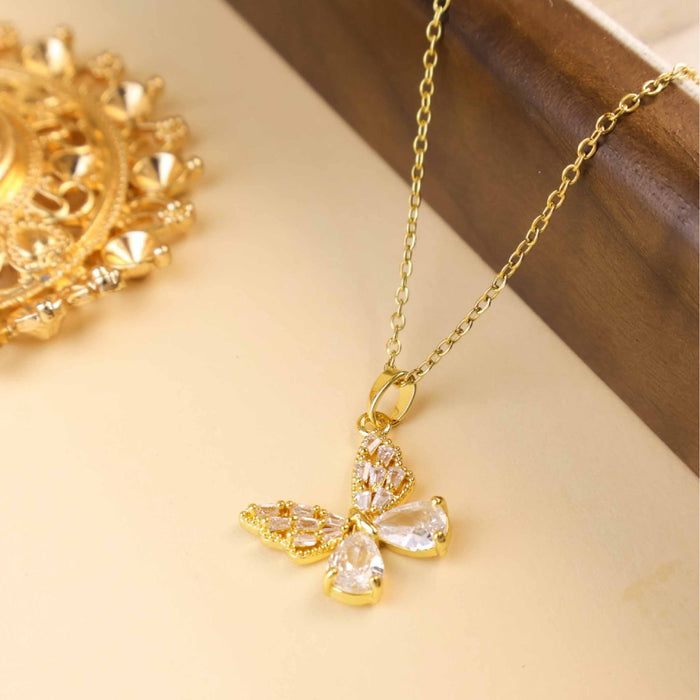 Wholesale Stylish Butterfly Layering Necklace Diamond-Set Titanium Steel Jewelry Accessory