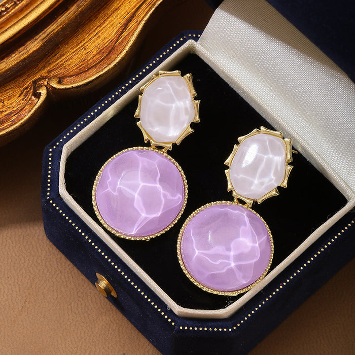 Wholesale Color blocking water ripple retro geometric circular unique light luxury design earrings wholesale