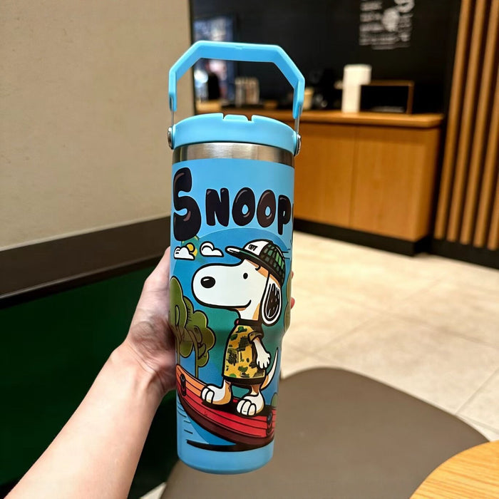 Wholesale Stylish Cartoon Insulated Cup 304 Stainless Steel with Handle and Straw Large Capacity Thermal Mug
