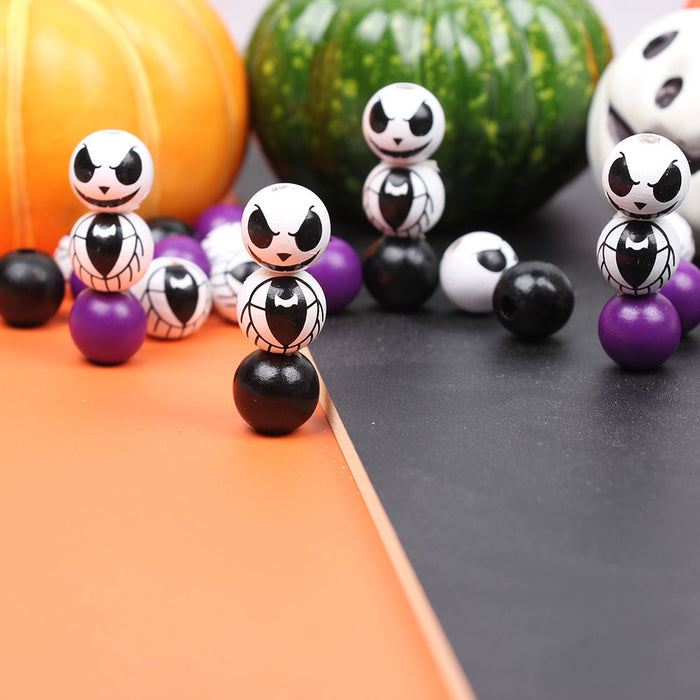 Wholesale 50PCS Halloween Colorful Witch Pumpkin Ghost Face Wooden Beads JDC-BDS-TianYue017