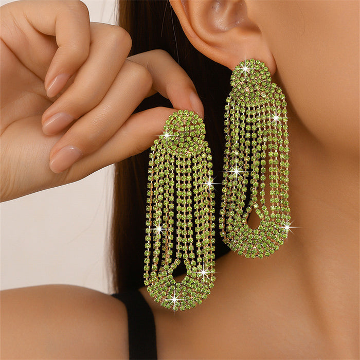 Wholesale Vintage Tassel Sparkly Light Green Rhinestone Statemente Earrings MOQ≥2