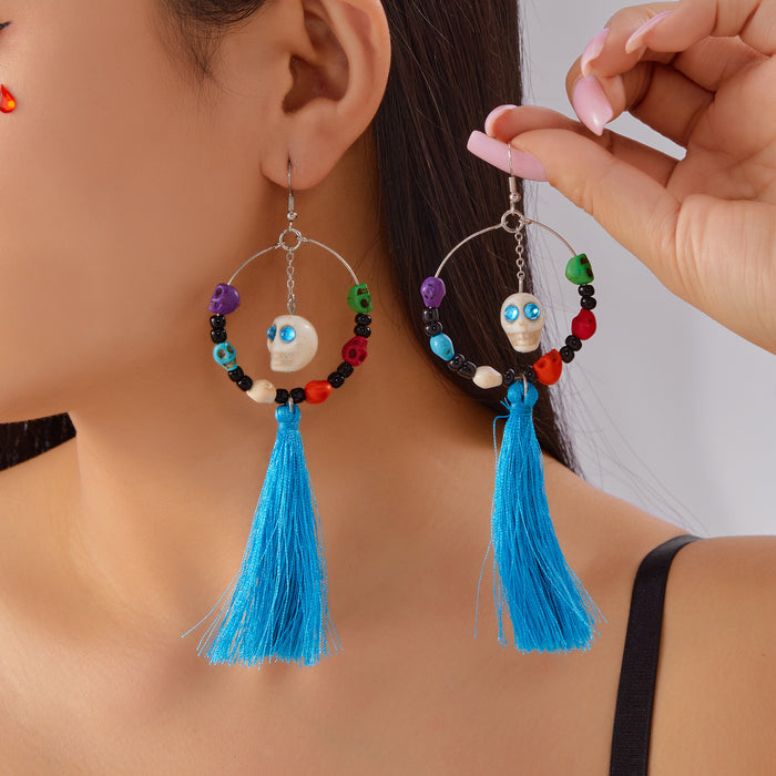 Wholesale  earring funny fun skull tassel rice beads earrings