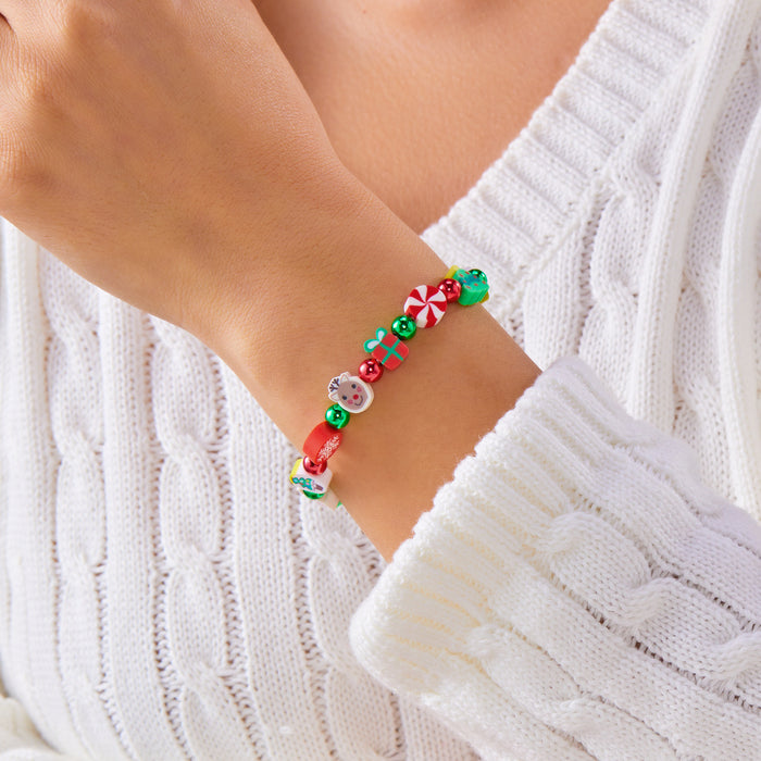 Wholesale Christmas party bracelet fashionable and versatile Christmas polymer clay  snowman beaded bracelet