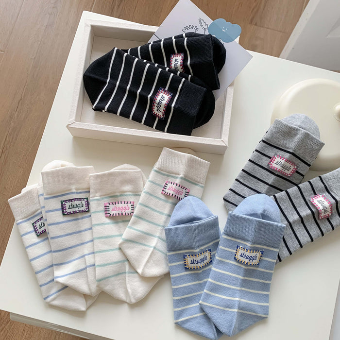 Wholesale Socks, thin fabric, striped, mid tube, socks, stacked socks