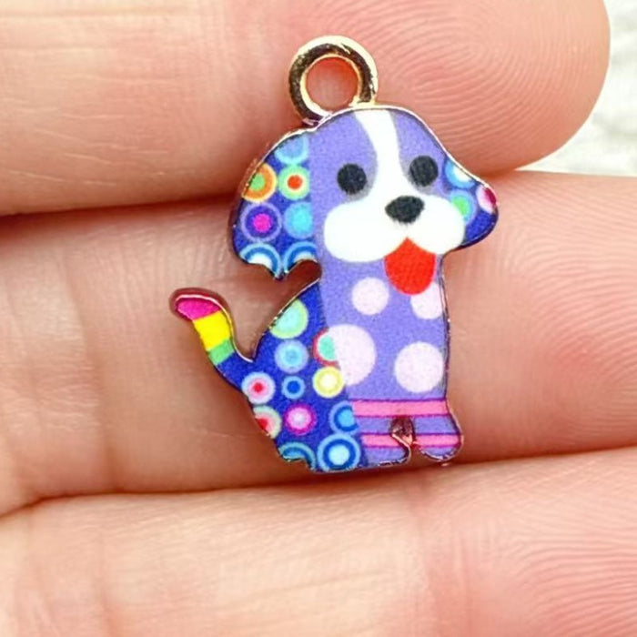 Wholesale 10pcs Cute Puppy Alloy Oil Drip Printed Jewelry Cartoon Accessories DIY Bracelet Earrings Keychain Bag Charms Pendant