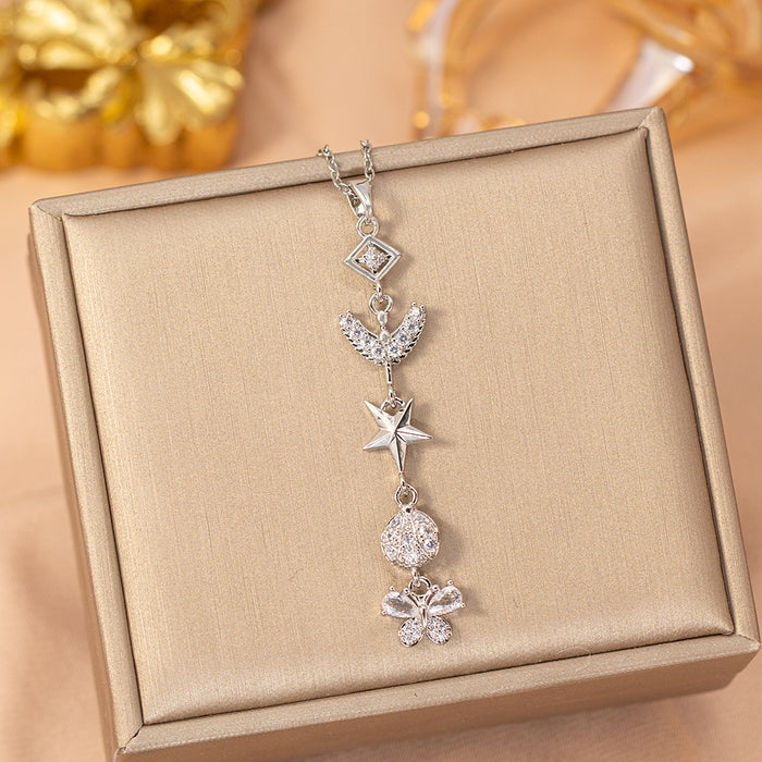 Wholesale Titanium Steel Gold Plated Butterfly Tassel Necklace Trendy Jewelry Accessory MOQ≥2