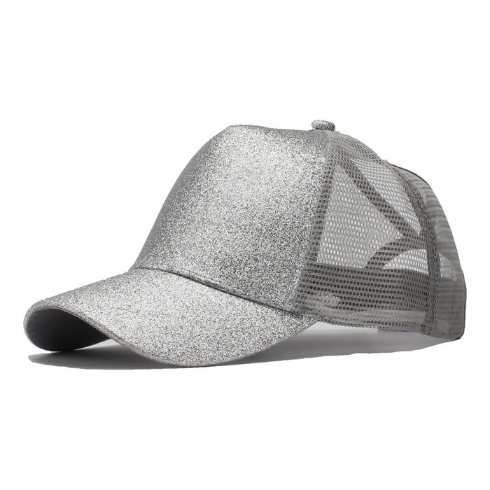 Wholesale Trendy Sequined Dacron Baseball Cap with Ponytail Hole - Breathable Mesh Sun Hat for Summer Outdoor Use