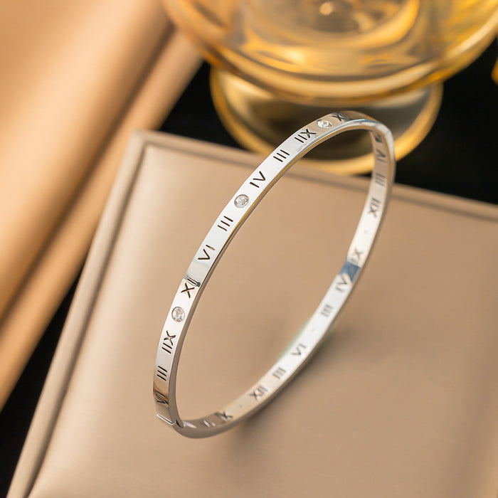 Wholesale Roman Numeral Diamond Studded Titanium Steel Bracelet JDC-BT-YiB004