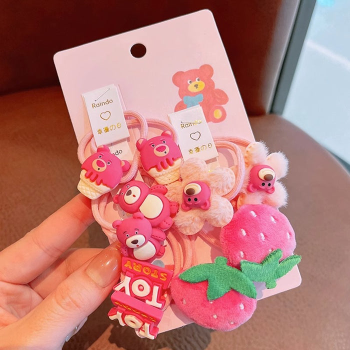 Wholesale Hair Tie Loops for Girls Strawberry Bear Hair Accessories Rubber Bands Children's Cartoon Hair Ropes JDC-HS-FX001